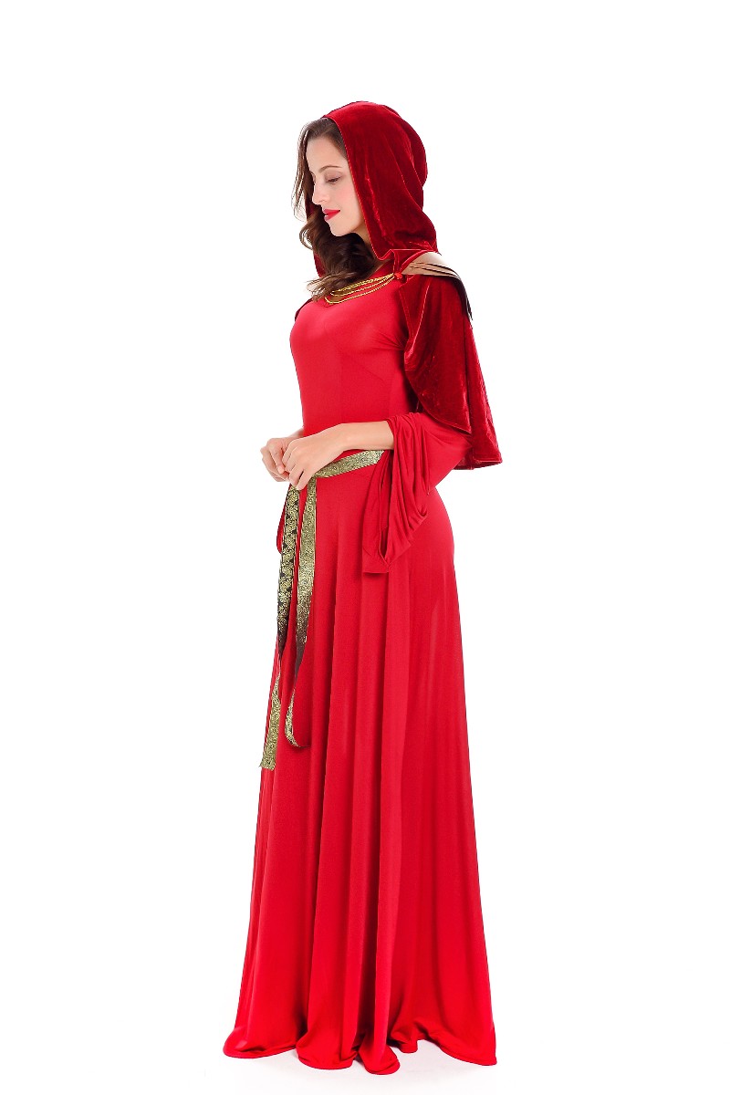 F1802 Womens Halloween Costumes Priestess The Red Woman Copslay Dresses Cloak